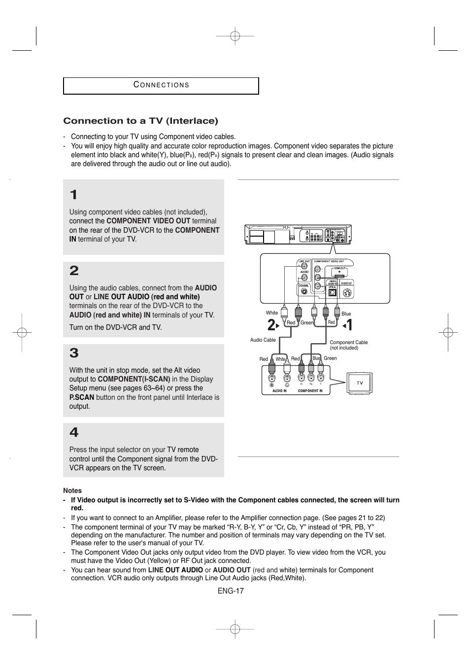 Connection to a tv (interlace) | Samsung DVD-V9650-XAA User Manual | Page 17 / 96