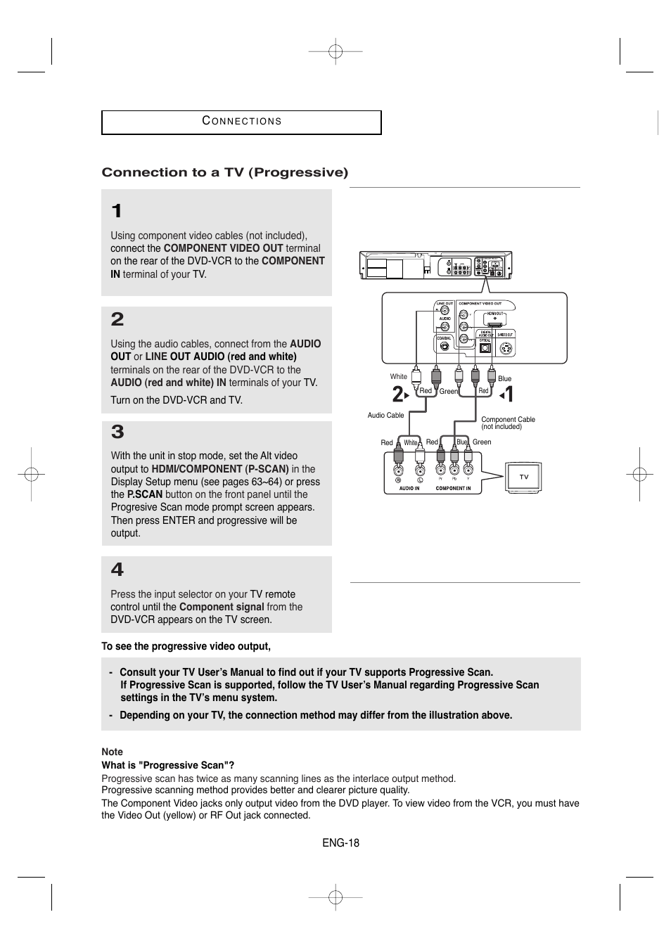Connection to a tv (progressive) | Samsung DVD-V9650-XAA User Manual | Page 18 / 96
