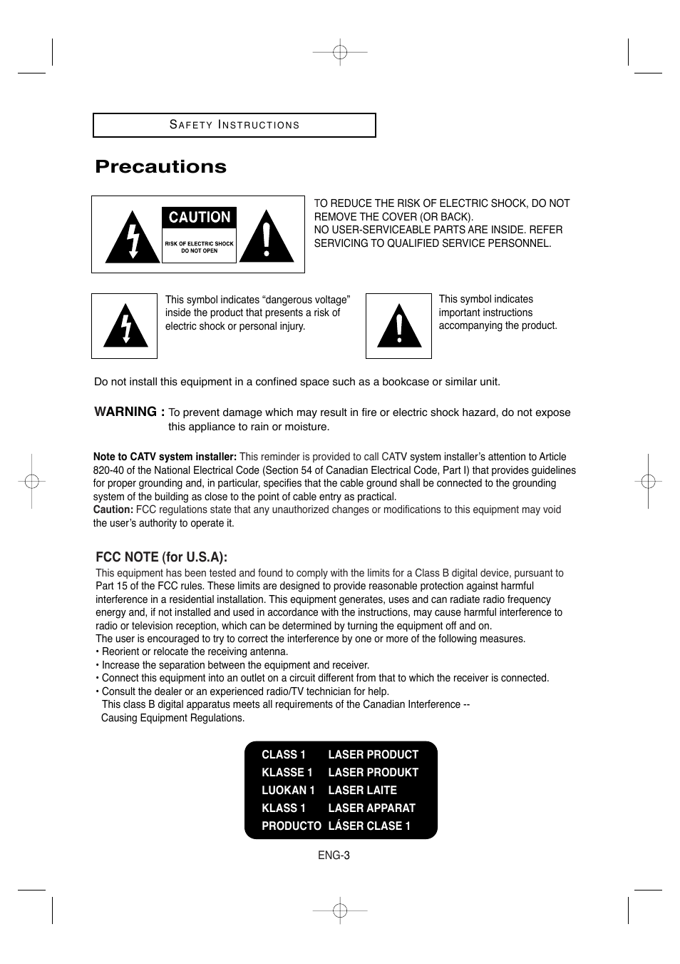Precautions | Samsung DVD-V9650-XAA User Manual | Page 3 / 96