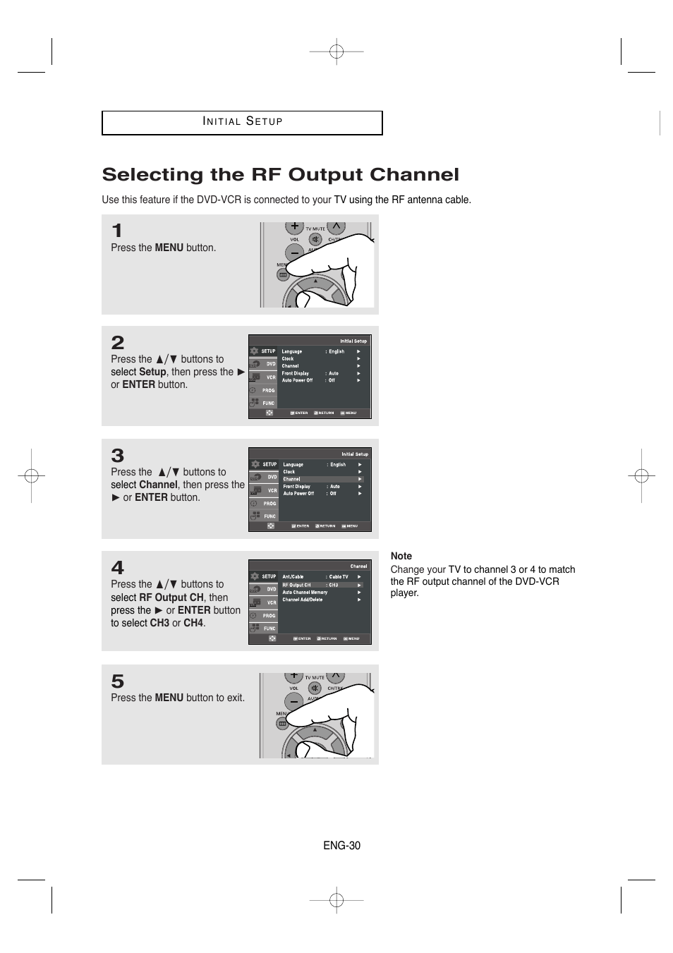 Selecting the rf output channel | Samsung DVD-V9650-XAA User Manual | Page 30 / 96