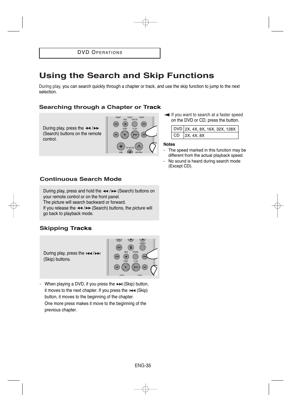 Using the search and skip functions | Samsung DVD-V9650-XAA User Manual | Page 35 / 96