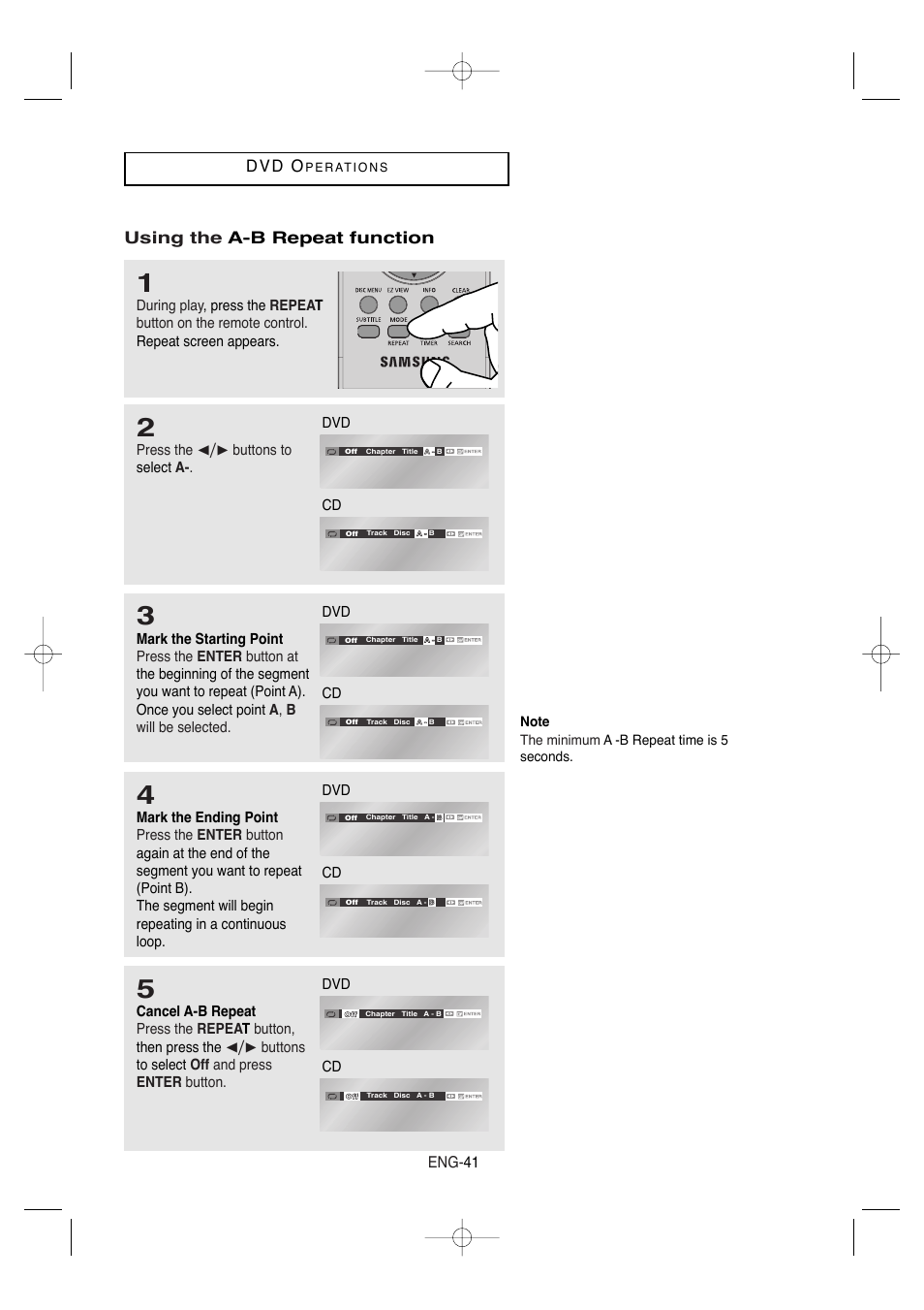 D v d o, Using the a-b repeat function, Eng- 41 | Samsung DVD-V9650-XAA User Manual | Page 41 / 96