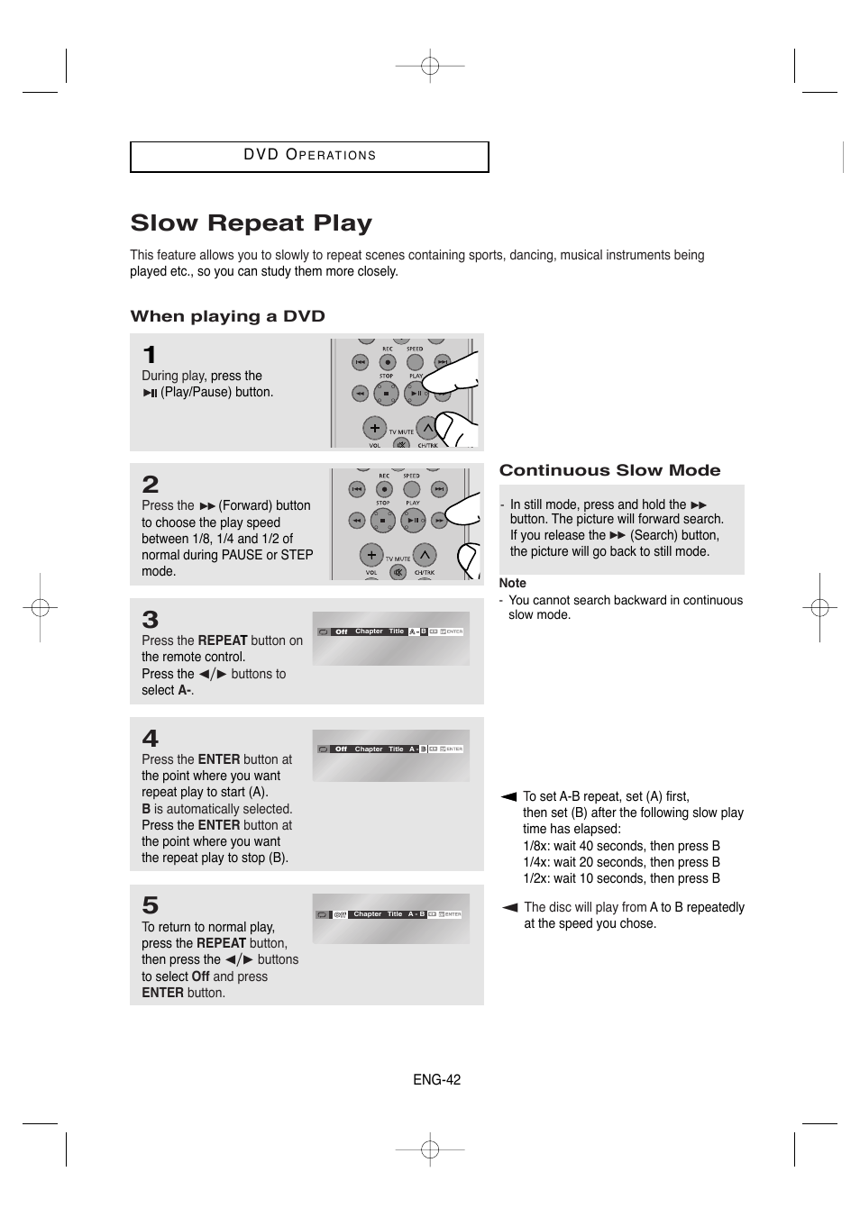 Slow repeat play | Samsung DVD-V9650-XAA User Manual | Page 42 / 96