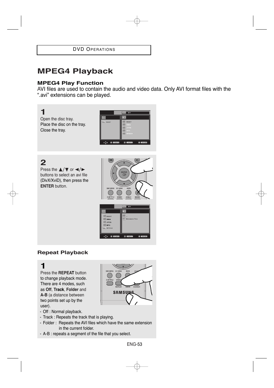 Mpeg4 playback | Samsung DVD-V9650-XAA User Manual | Page 53 / 96