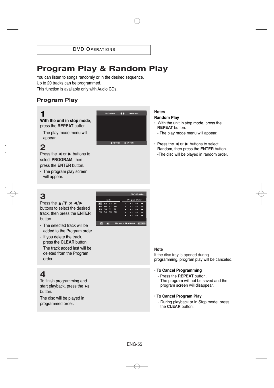Program play & random play | Samsung DVD-V9650-XAA User Manual | Page 55 / 96