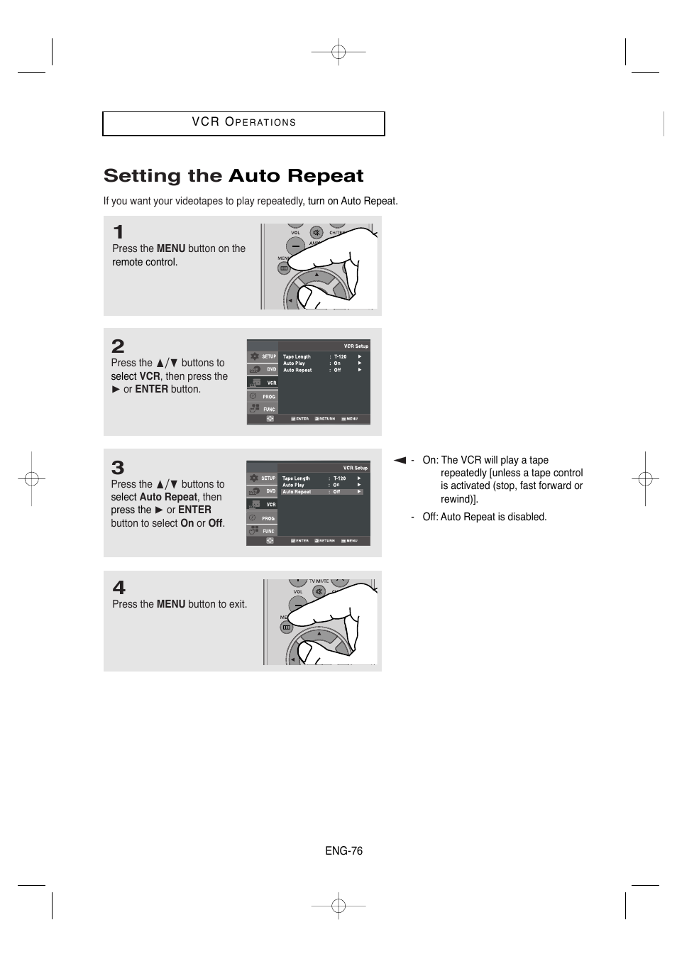 Setting the auto repeat | Samsung DVD-V9650-XAA User Manual | Page 76 / 96