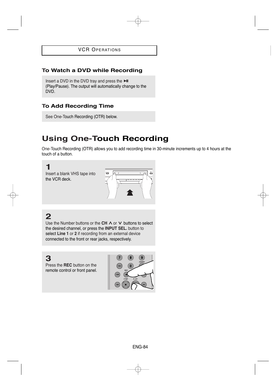 Using one-touch recording, Using one-t ouch recording | Samsung DVD-V9650-XAA User Manual | Page 84 / 96