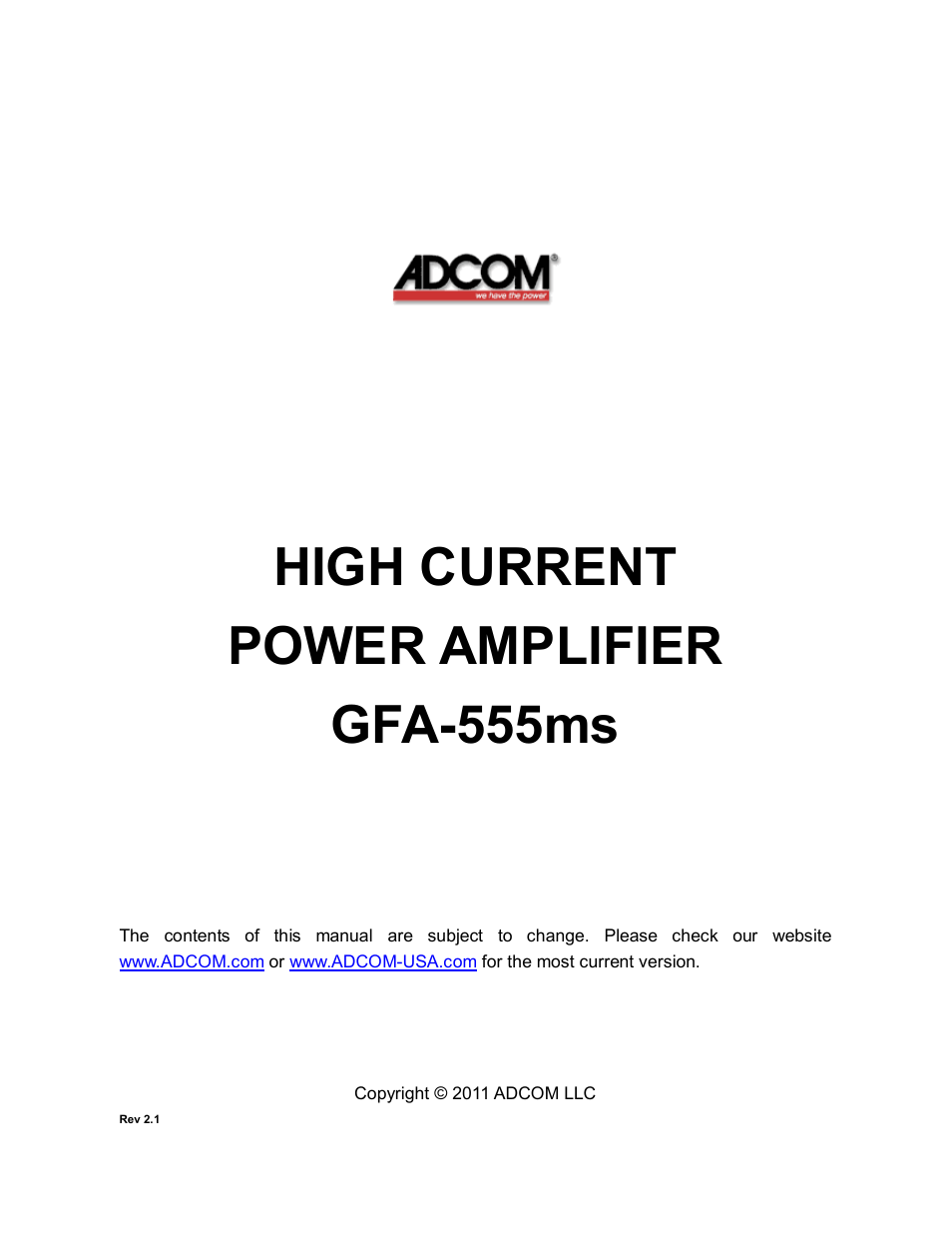 Adcom GFA-555MS User Manual | 22 pages