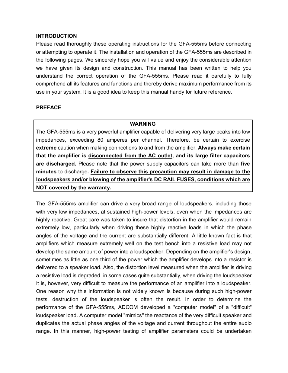 Adcom GFA-555MS User Manual | Page 2 / 22