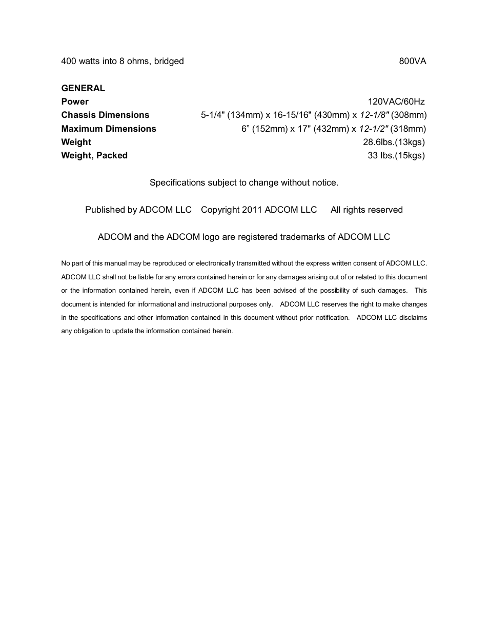 Adcom GFA-555MS User Manual | Page 21 / 22