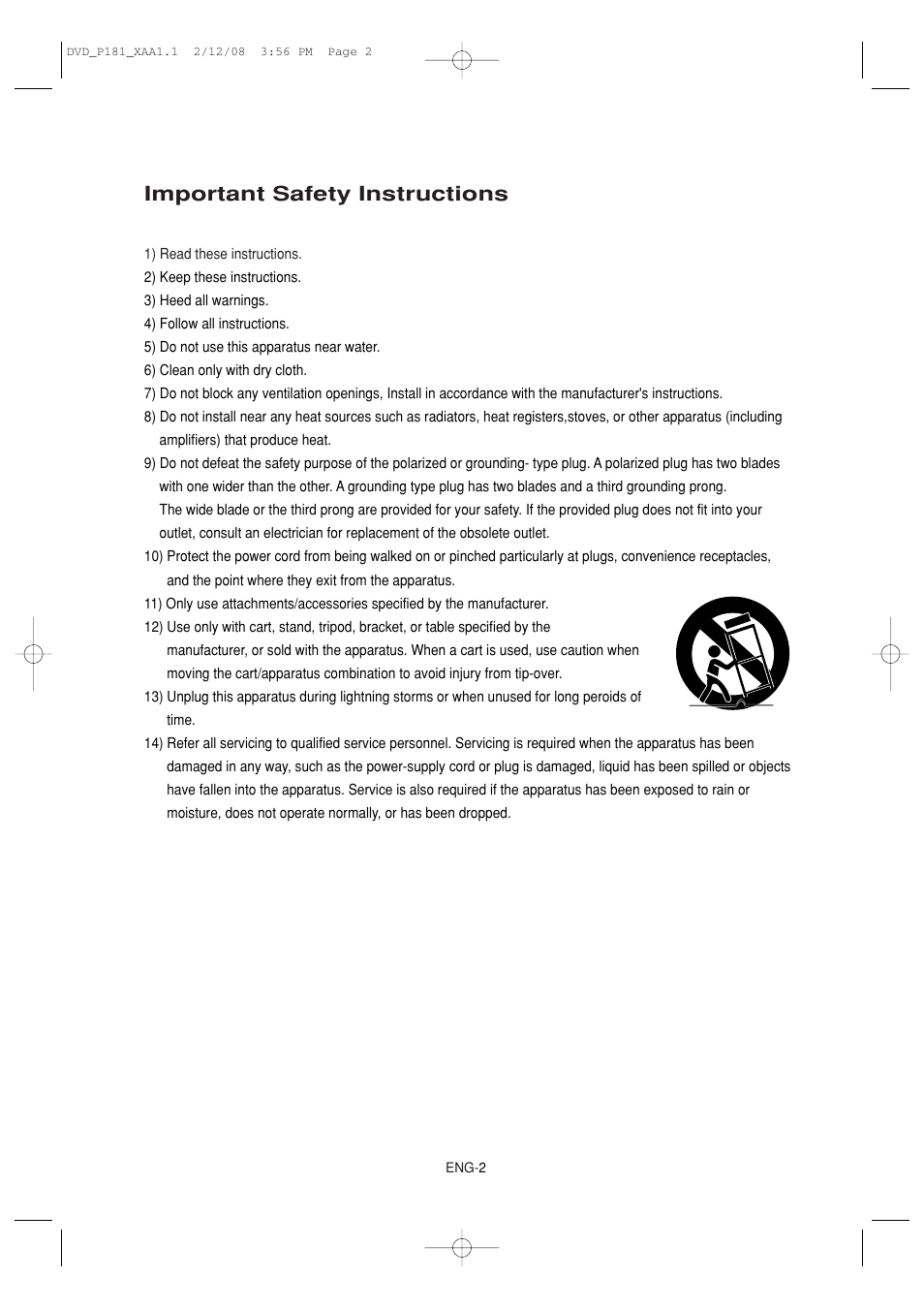 Important safety instructions | Samsung DVD-P181-XAA User Manual | Page 2 / 55