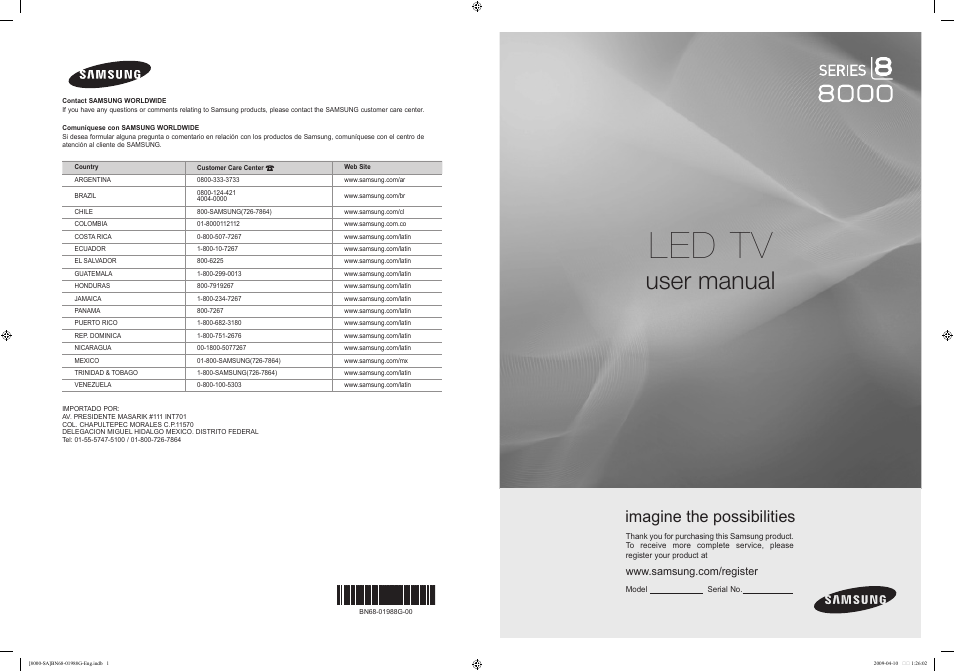 Samsung UN55B8000XFXZA User Manual | 181 pages