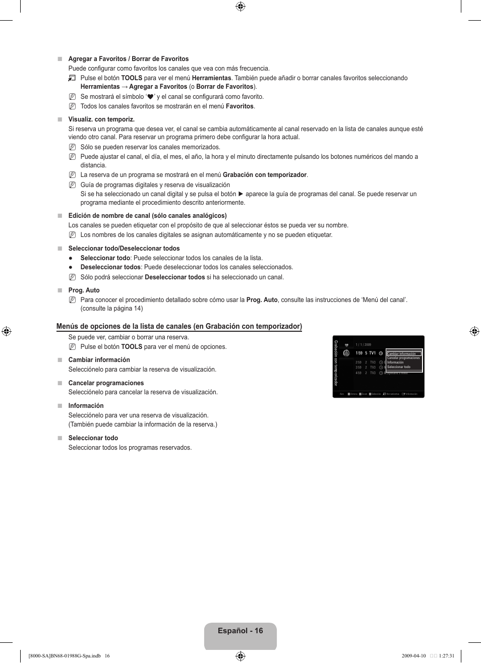 Español | Samsung UN55B8000XFXZA User Manual | Page 114 / 181