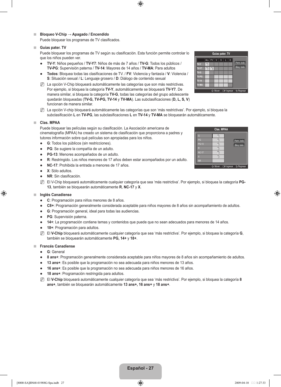 Español | Samsung UN55B8000XFXZA User Manual | Page 125 / 181