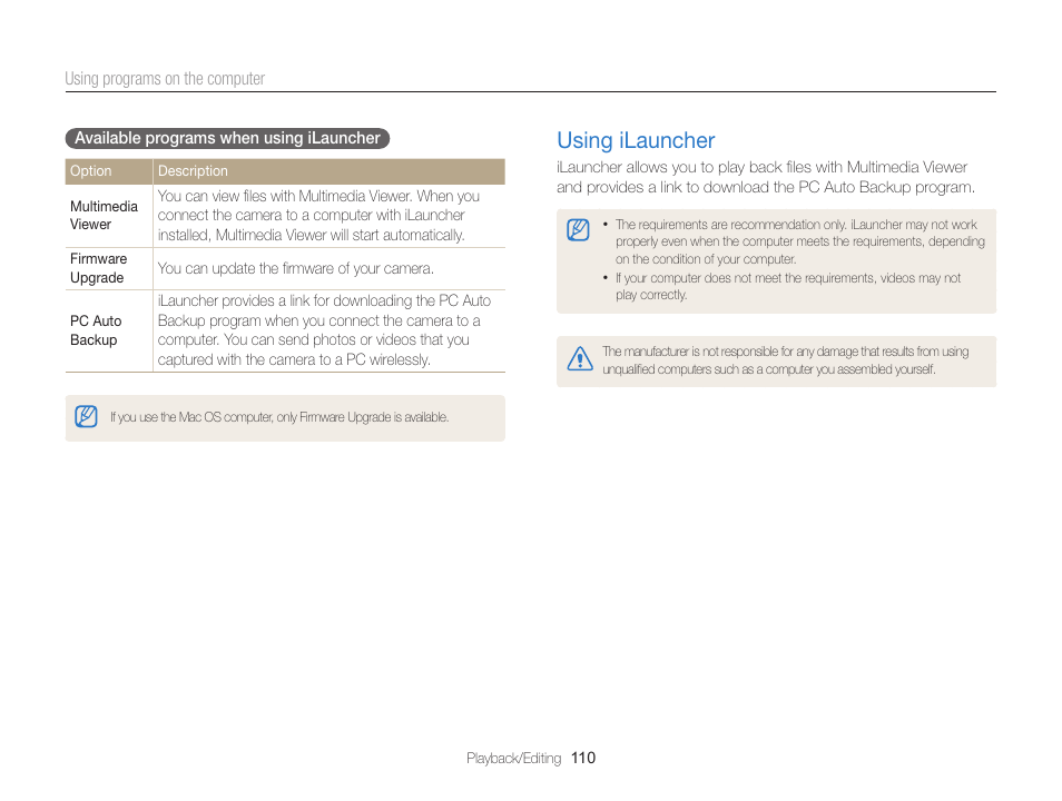 Using ilauncher, Using ilauncher ………………………… 110 | Samsung EC-MV900FBPWUS User Manual | Page 111 / 173
