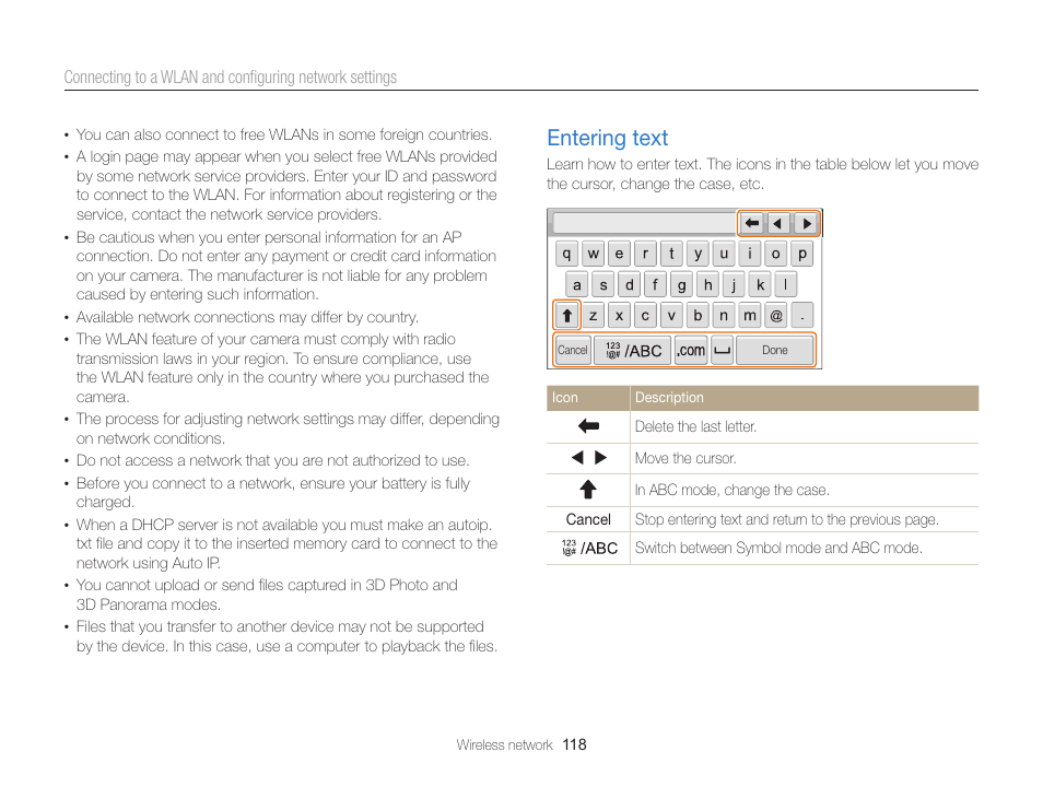 Entering text, Entering text …………………………… 118 | Samsung EC-MV900FBPWUS User Manual | Page 119 / 173