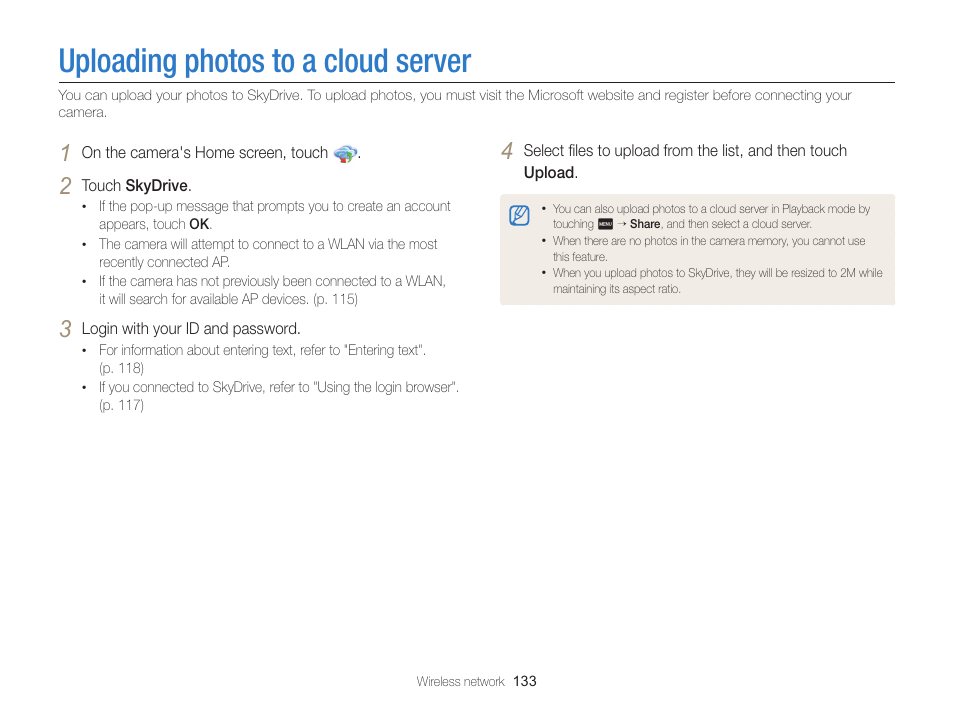 Uploading photos to a cloud server | Samsung EC-MV900FBPWUS User Manual | Page 134 / 173