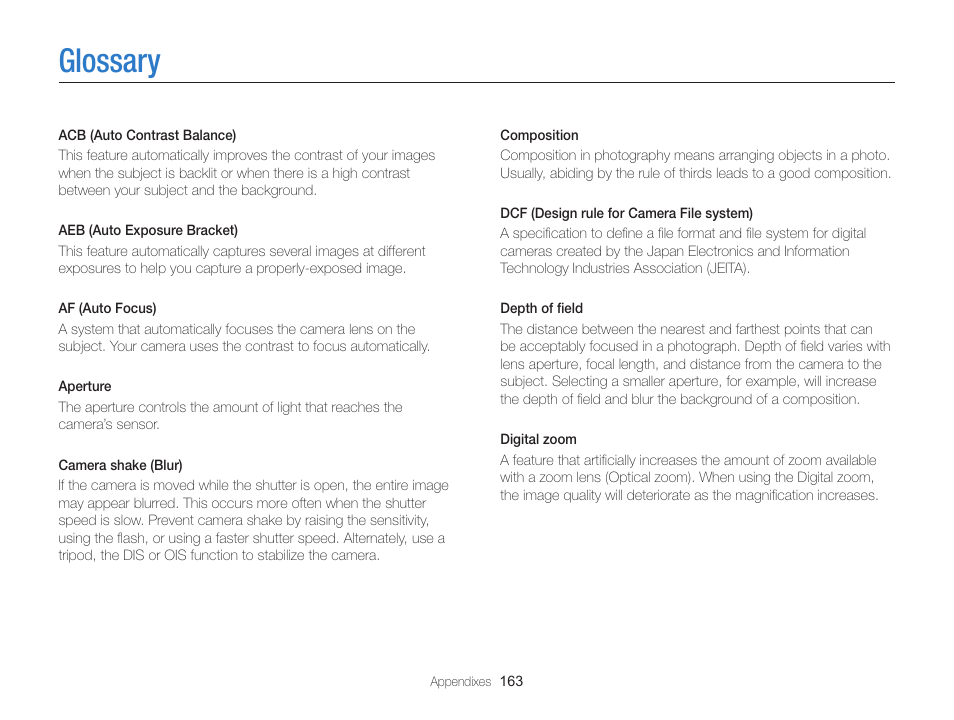 Glossary | Samsung EC-MV900FBPWUS User Manual | Page 164 / 173