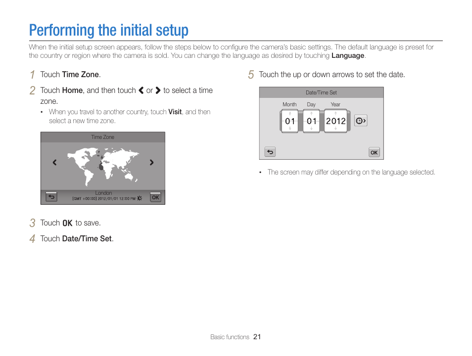 Performing the initial setup | Samsung EC-MV900FBPWUS User Manual | Page 22 / 173