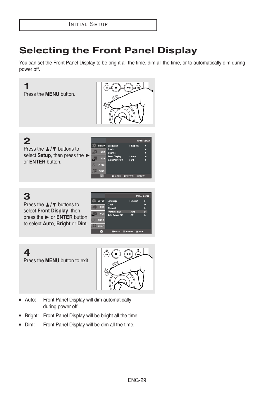 Selecting the front panel display | Samsung DVD-V5500-XAA User Manual | Page 29 / 86