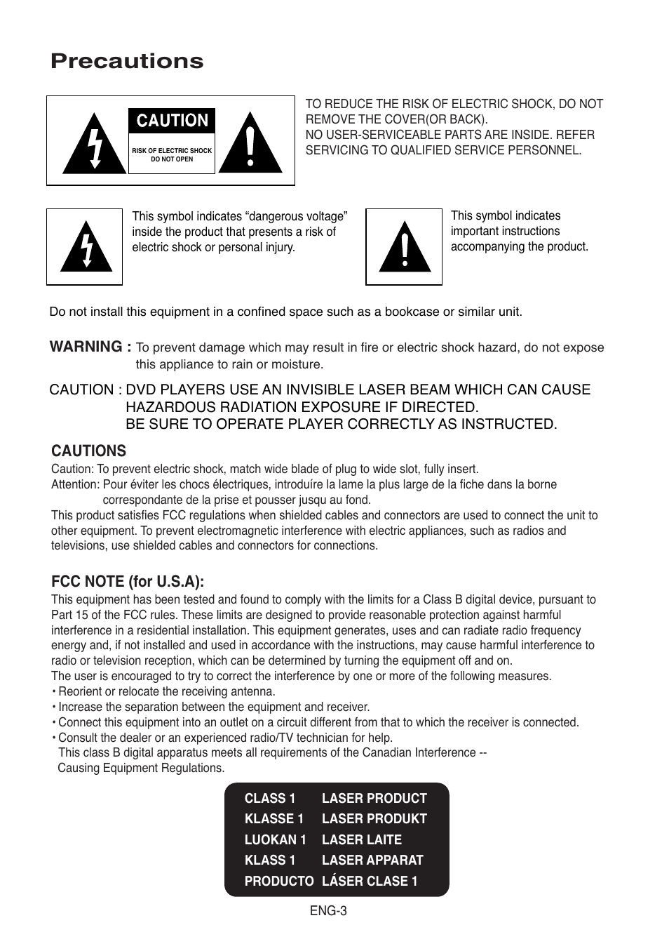 Precautions | Samsung DVD-V5500-XAA User Manual | Page 3 / 86