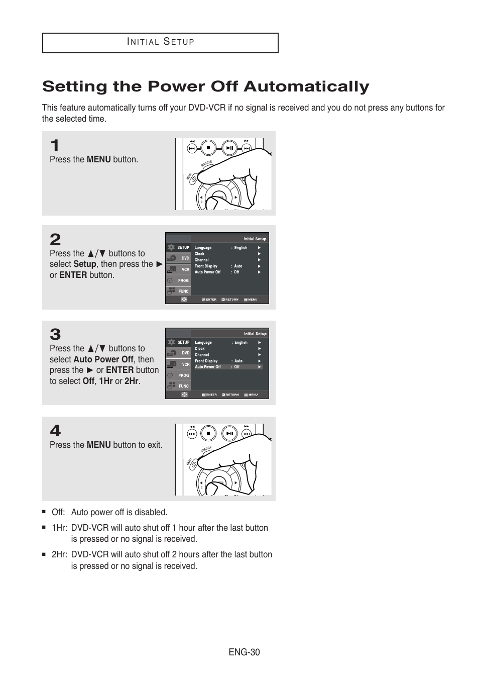Setting the power off automatically | Samsung DVD-V5500-XAA User Manual | Page 30 / 86