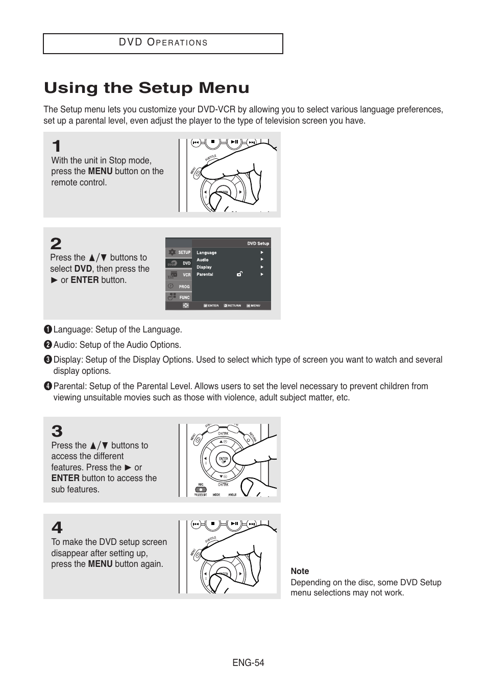 Using the setup menu | Samsung DVD-V5500-XAA User Manual | Page 54 / 86
