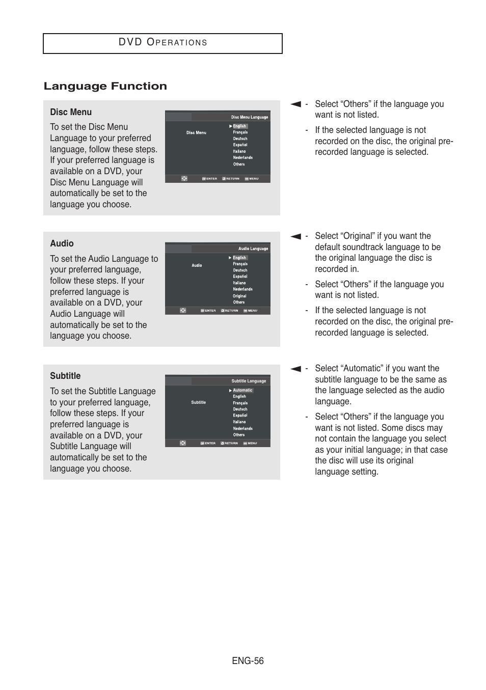 Language function | Samsung DVD-V5500-XAA User Manual | Page 56 / 86