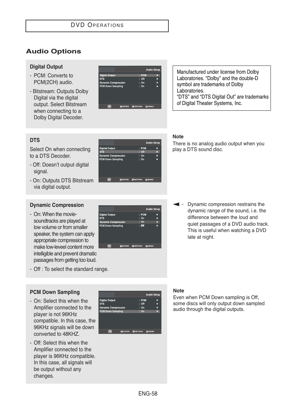 Audio options, D v d o | Samsung DVD-V5500-XAA User Manual | Page 58 / 86