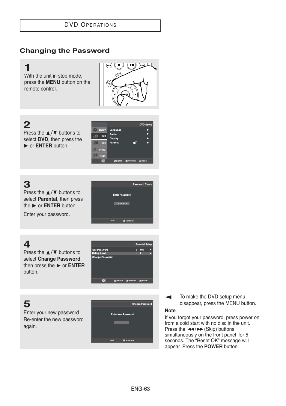 Changing the password | Samsung DVD-V5500-XAA User Manual | Page 63 / 86