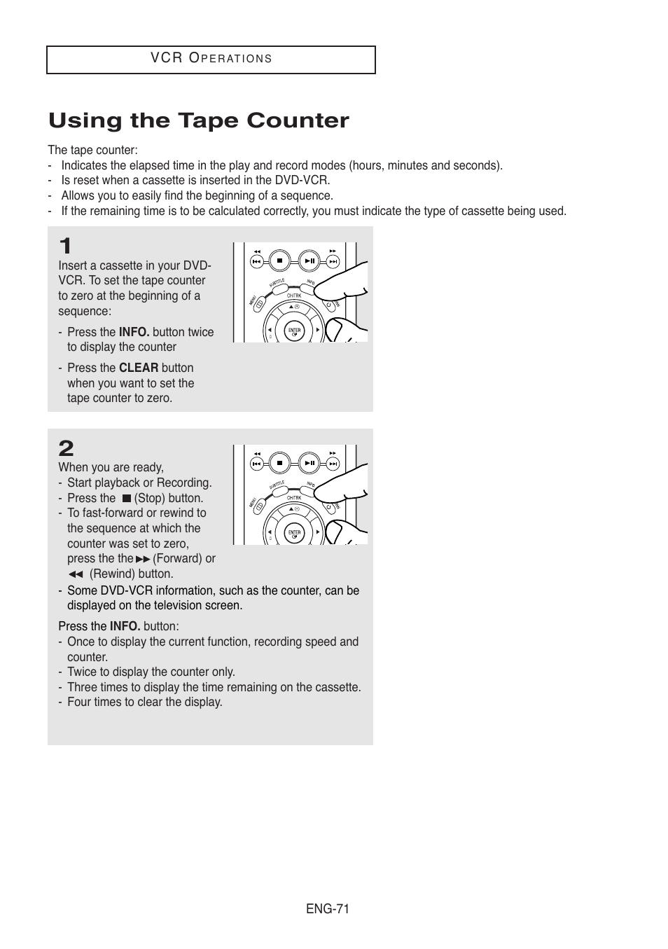 Using the tape counter | Samsung DVD-V5500-XAA User Manual | Page 71 / 86