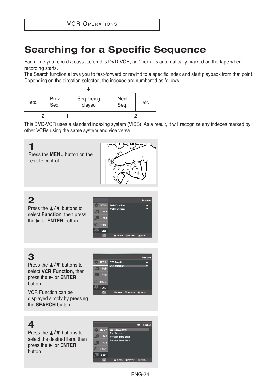 Searching for a specific sequence | Samsung DVD-V5500-XAA User Manual | Page 74 / 86