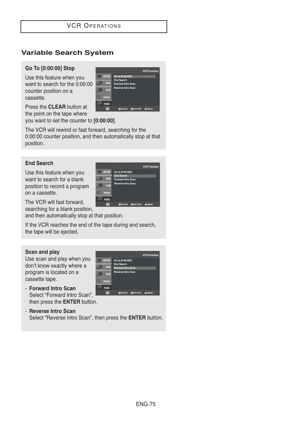 Variable search system, V c r o, Eng-75 | Samsung DVD-V5500-XAA User Manual | Page 75 / 86