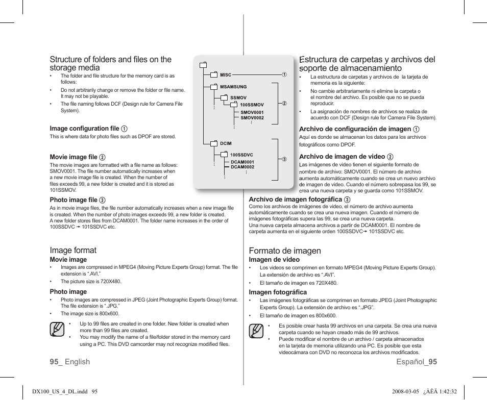 Formato de imagen, Image format, 95 _ english español_ 95 | Samsung SC-DX103-XAA User Manual | Page 101 / 120