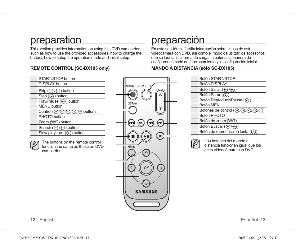 Preparation, Preparación | Samsung SC-DX103-XAA User Manual | Page 19 / 120