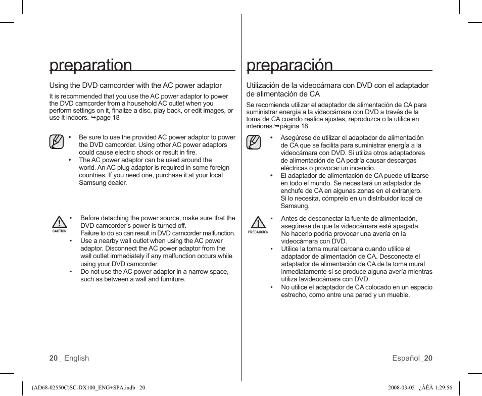 Preparation, Preparación | Samsung SC-DX103-XAA User Manual | Page 26 / 120