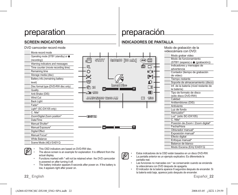 Preparation, Preparación | Samsung SC-DX103-XAA User Manual | Page 28 / 120