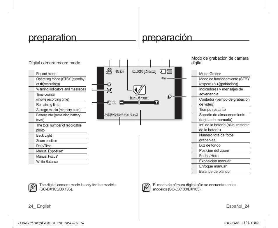 Preparation, Preparación | Samsung SC-DX103-XAA User Manual | Page 30 / 120