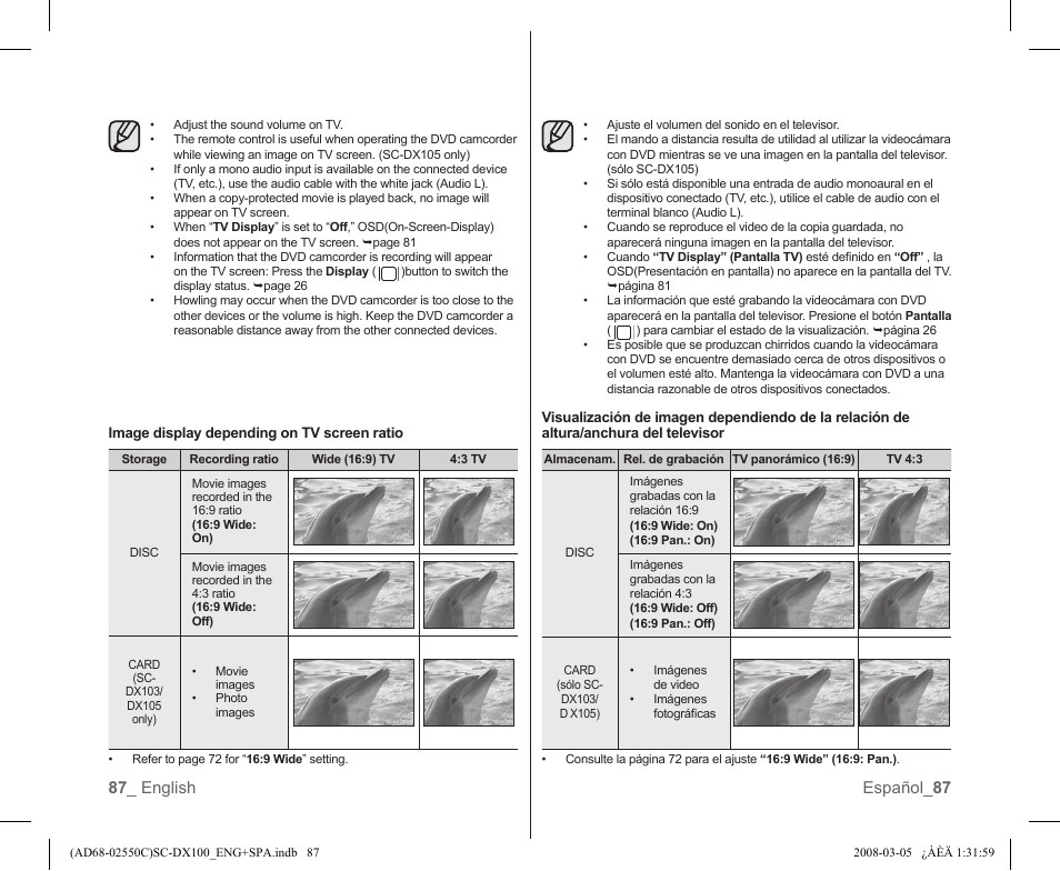 87 _ english español_ 87 | Samsung SC-DX103-XAA User Manual | Page 93 / 120