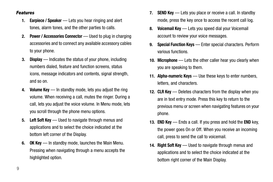 Features | Samsung SCH-R210LSAUSC User Manual | Page 12 / 112