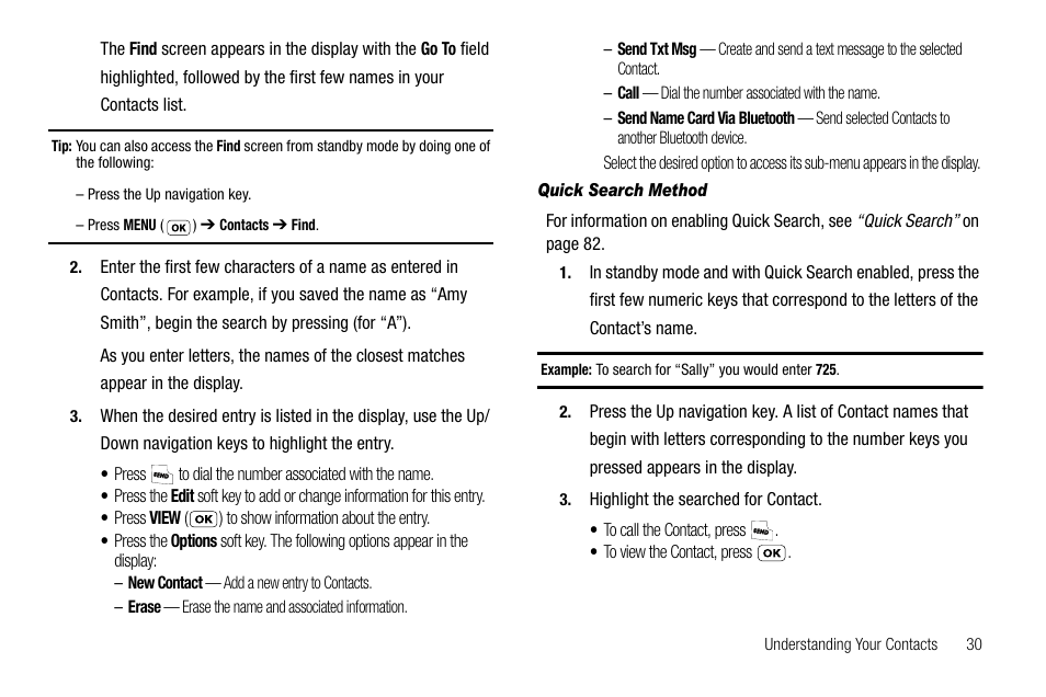 Quick search method | Samsung SCH-R210LSAUSC User Manual | Page 33 / 112