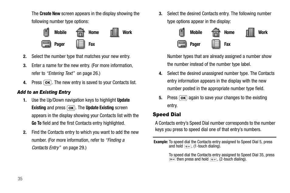 Add to an existing entry, Speed dial | Samsung SCH-R210LSAUSC User Manual | Page 38 / 112