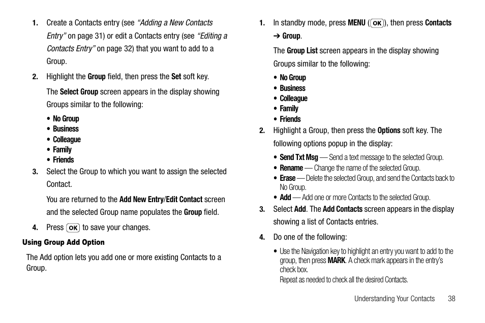 Using group add option | Samsung SCH-R210LSAUSC User Manual | Page 41 / 112