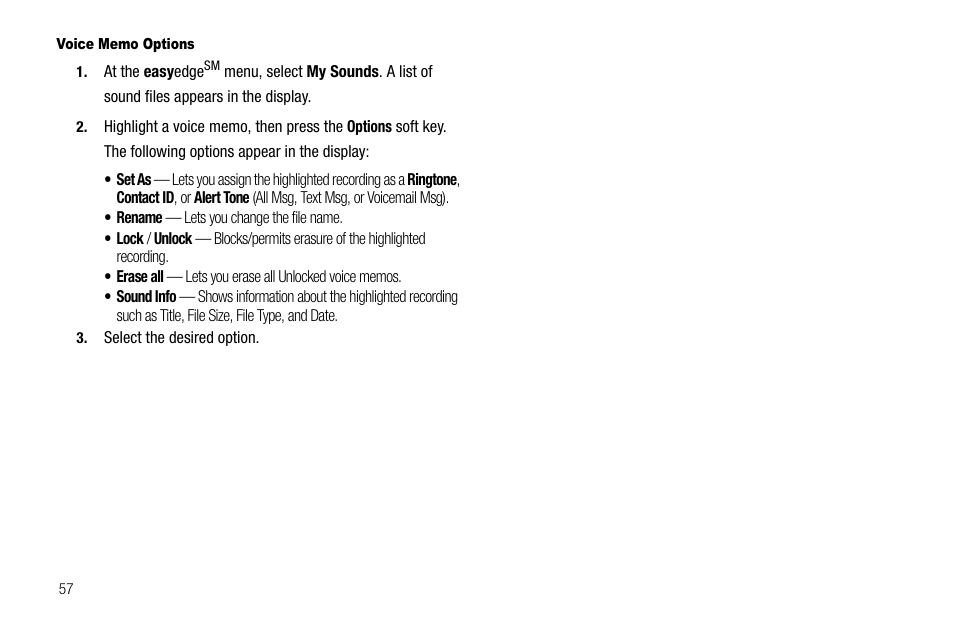Voice memo options | Samsung SCH-R210LSAUSC User Manual | Page 60 / 112