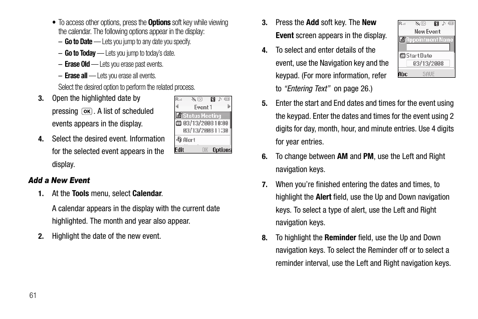 Add a new event | Samsung SCH-R210LSAUSC User Manual | Page 64 / 112