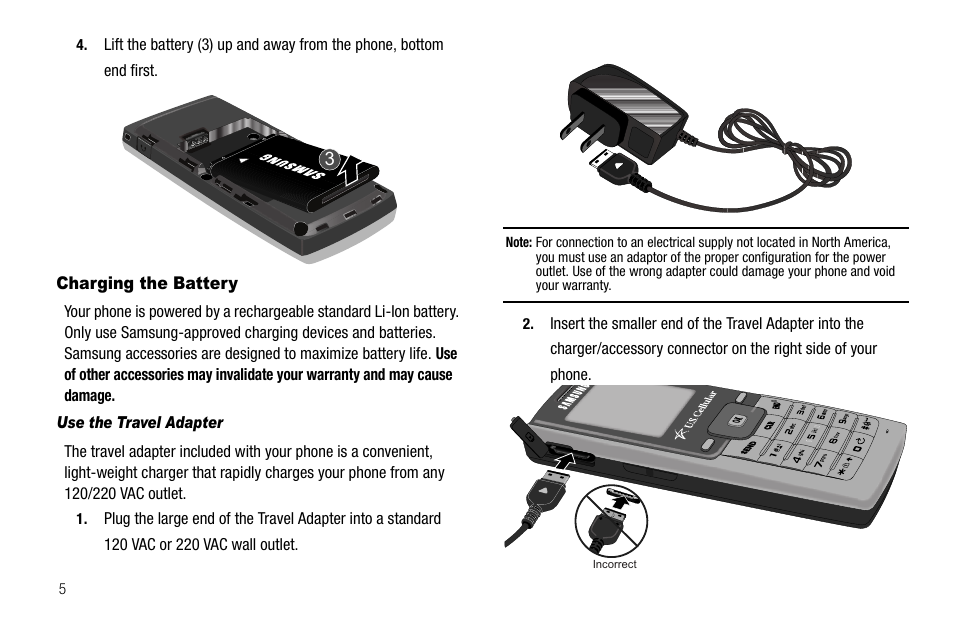 Charging the battery, Use the travel adapter | Samsung SCH-R210LSAUSC User Manual | Page 8 / 112