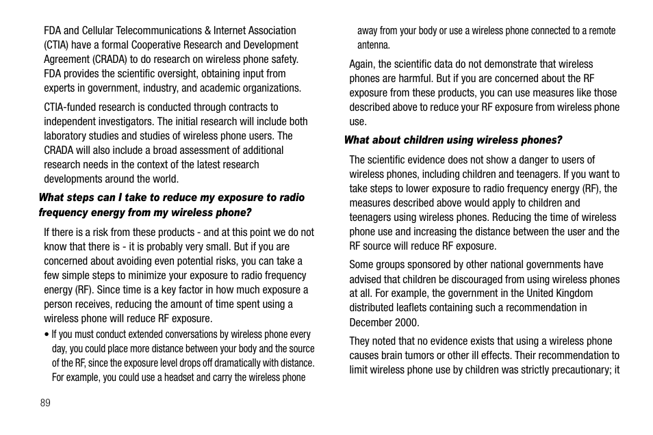 What about children using wireless phones | Samsung SCH-R210LSAUSC User Manual | Page 92 / 112