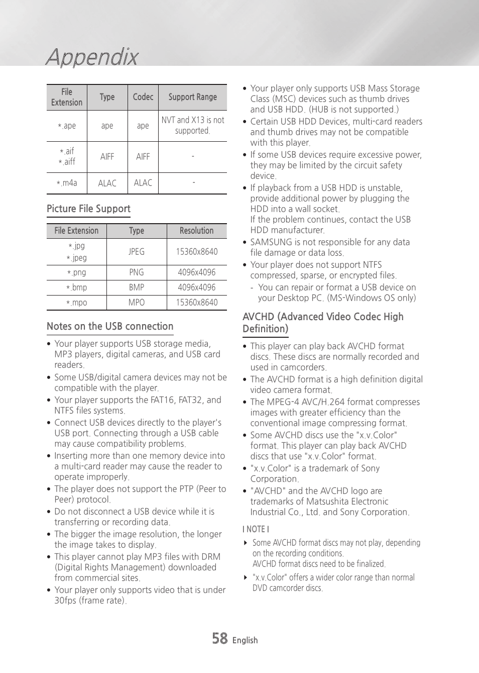 Appendix | Samsung BD-H6500-ZA User Manual | Page 58 / 64