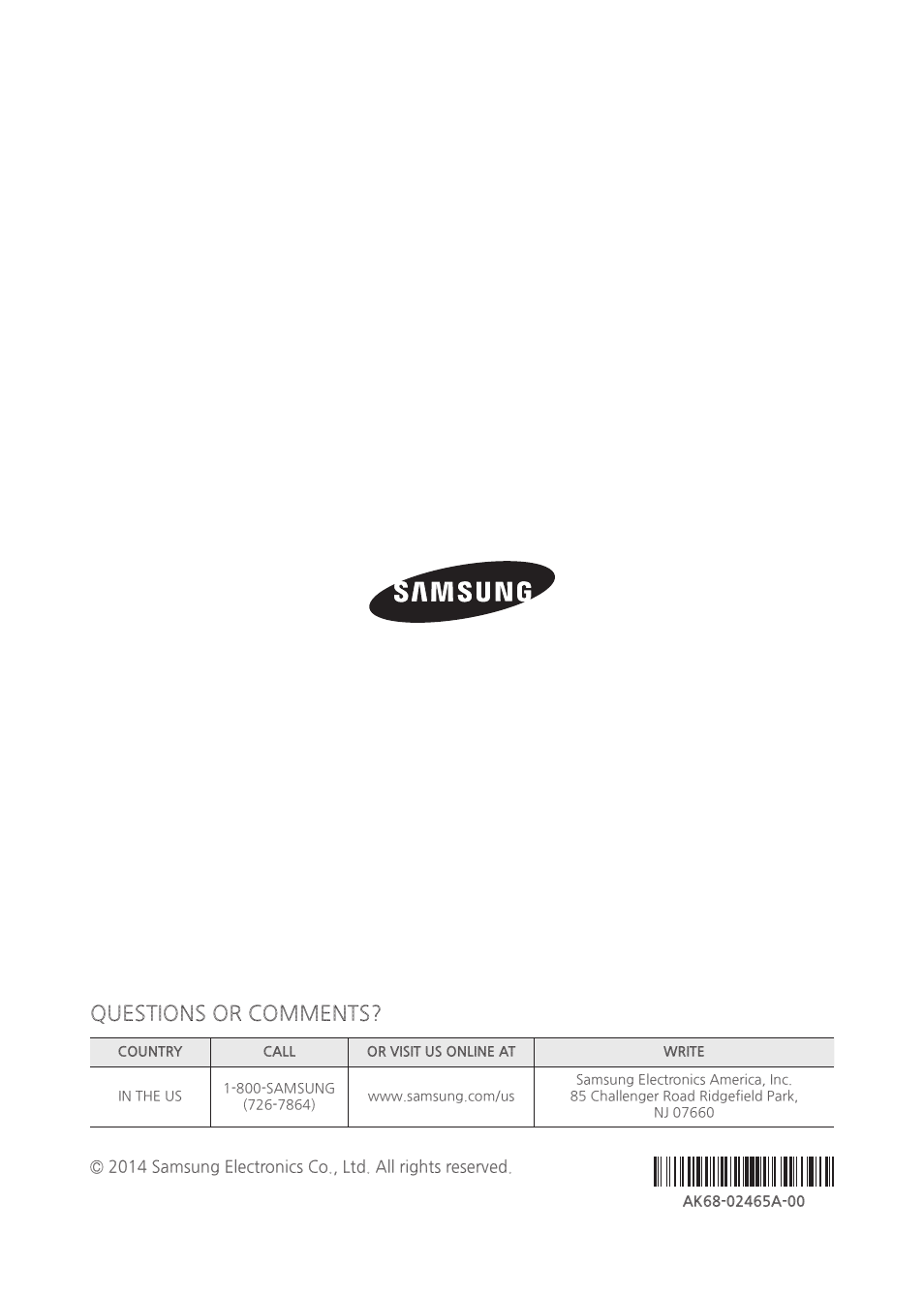 Questions or comments | Samsung BD-H6500-ZA User Manual | Page 64 / 64