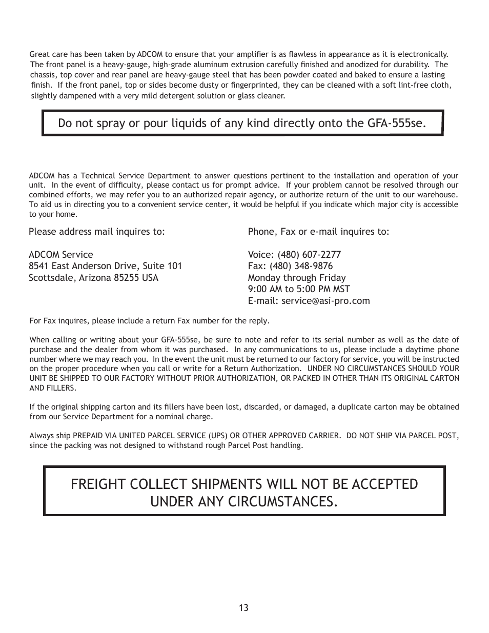 Adcom High-Current Power Amplifier GFA-555se User Manual | Page 13 / 16